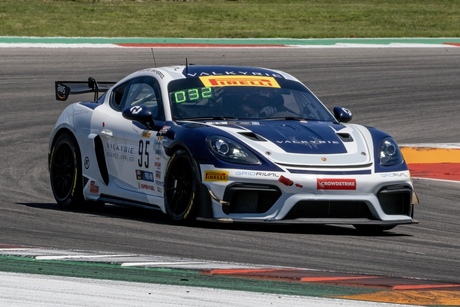 #95 Porsche 718 Cayman GT4 RS Clubsport of Rob Ferriol and Will Owen, OGH/Valkyrie Velocity, Pirelli GT4 America, Pro-Am, front three quarter shot, SRO America, Circuit of the Americas, Austin TX, May 2023.
 | Brian Cleary/SRO