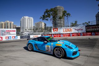 #20 Porsche Cayman GT4 CS MR of Matt Brabham, Streets of Long Beach, Long Beach, CA.
 | Brian Cleary/SRO      
