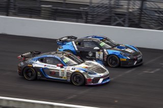 #17 Porsche 718 Cayman GT4 of James Rappaport and Derek DeBoer, TRG, GT4 SprintX Am, SRO, Indianapolis Motor Speedway, Indianapolis, IN, September 2020.
 | Brian Cleary/SRO