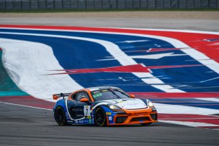 #7 Porsche 718 Cayman GT4 CLUBSPORT MR of Sam Owen and Sean Gibbons, NOLASPORT with OGH, Am, Pirelli GT4 America, SRO America, Circuit of the Americas, Austin, Texas, April May 2021. | SRO Motorsports Group