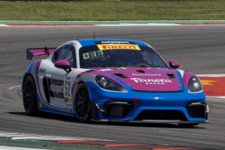 #52 Porsche 718 Cayman GT4 CLUBSPORT of David Peterman and Lee Carpentier, Auto Technic Racing, Pirelli GT4 America, Am, front three quarter shot, SRO America, Circuit of the Americas, Austin TX, May 2023.
 | Brian Cleary/SRO