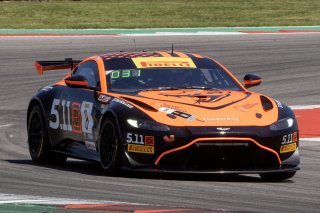 front three quarter shot, SRO America, Circuit of the Americas, Austin TX, May 2023.#8 Aston Martin Vantage AMR GT4 of Elias Sabo and Andy Lee, Flying Lizards Motorsports, Pirelli GT4 America, Pro-Am
 | Brian Cleary/SRO
