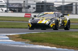 #2 Aston Martin Vantage AMR GT4 of Jason Bell and Michael Cooper, Flying Lizards Motorsports, Pirelli GT4 America, Pro-Am, SRO America, Indianapolis Motor Speedway, Indianapolis, IN, October 2023.
 | Brian Cleary/SRO