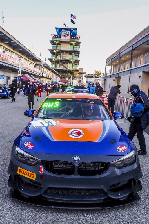 #19 BMW M4 GT4 of Sean Quinlan and Greg Liefooghe, Stephen Cameron Racing, GT4 Sprint Pro-Am, SRO, Indianapolis Motor Speedway, Indianapolis, IN, September 2020.
 | Brian Cleary/SRO