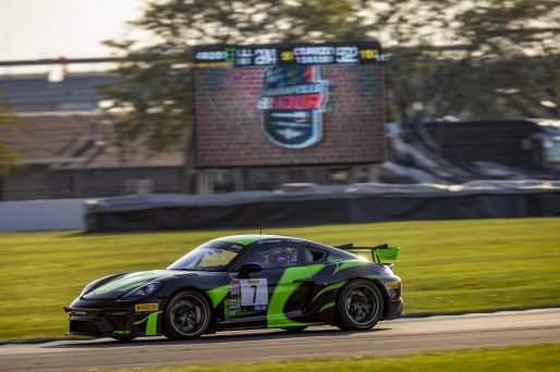 #7 Porsche 718 Cayman GT4 RS Clubsport of Curt Swearing and Parker Thompson, ACI Motorsports, GT4 America, Pro-Am, SRO America, Indianapolis Motor Speedway, Indianapolis, Indiana, Oct 2022.
 | Regis Lefebure/SRO