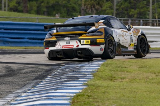 #18 Porsche 718 Cayman GT4 RS Clubsport of Roland Krainz and Austin Krainz, RS1, Pirelli GT4 America, Am, SRO America, Sebring International Raceway, Sebring, FL, September 2023.
 | Brian Cleary/SRO