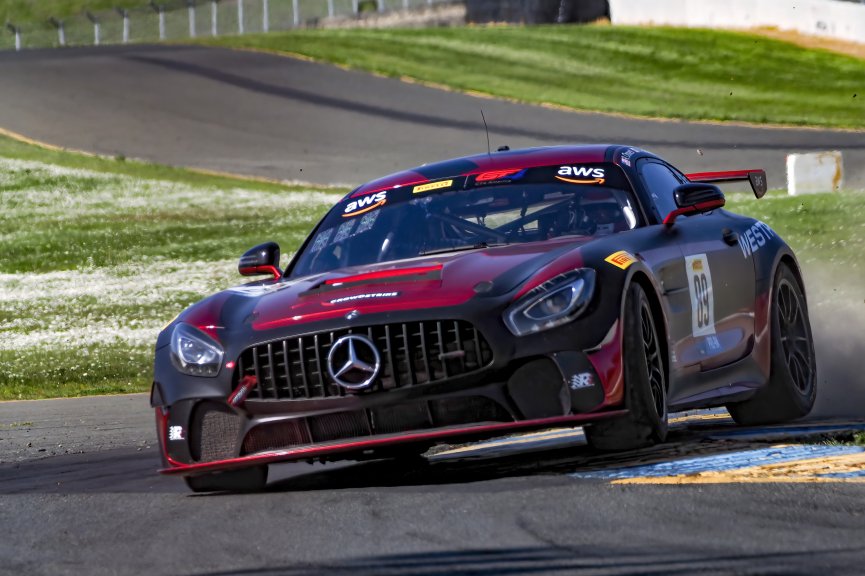 #89 Mercedes-AMG GT4 of Ross Chouest and Aaron Povoledo, RENNtech Motorsports, Pro-Am, Pirelli GT4 America,  SRO America Sonoma Raceway, Sonoma, CA, March 2021.