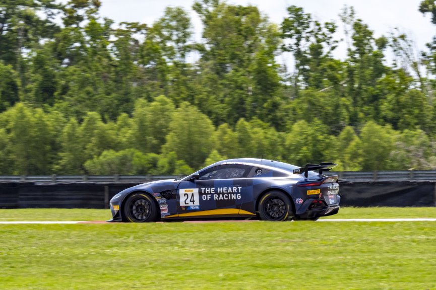 #24 Aston Martin Vantage AMR GT4 of Gray Newell and Ian James, Heart of Racing Team, GT4 America, Pro-Am, SRO America, New Orleans Motorsports Park, New Orleans, LA, May 2022.
